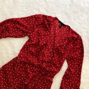 Red with white polka dots wrap dress